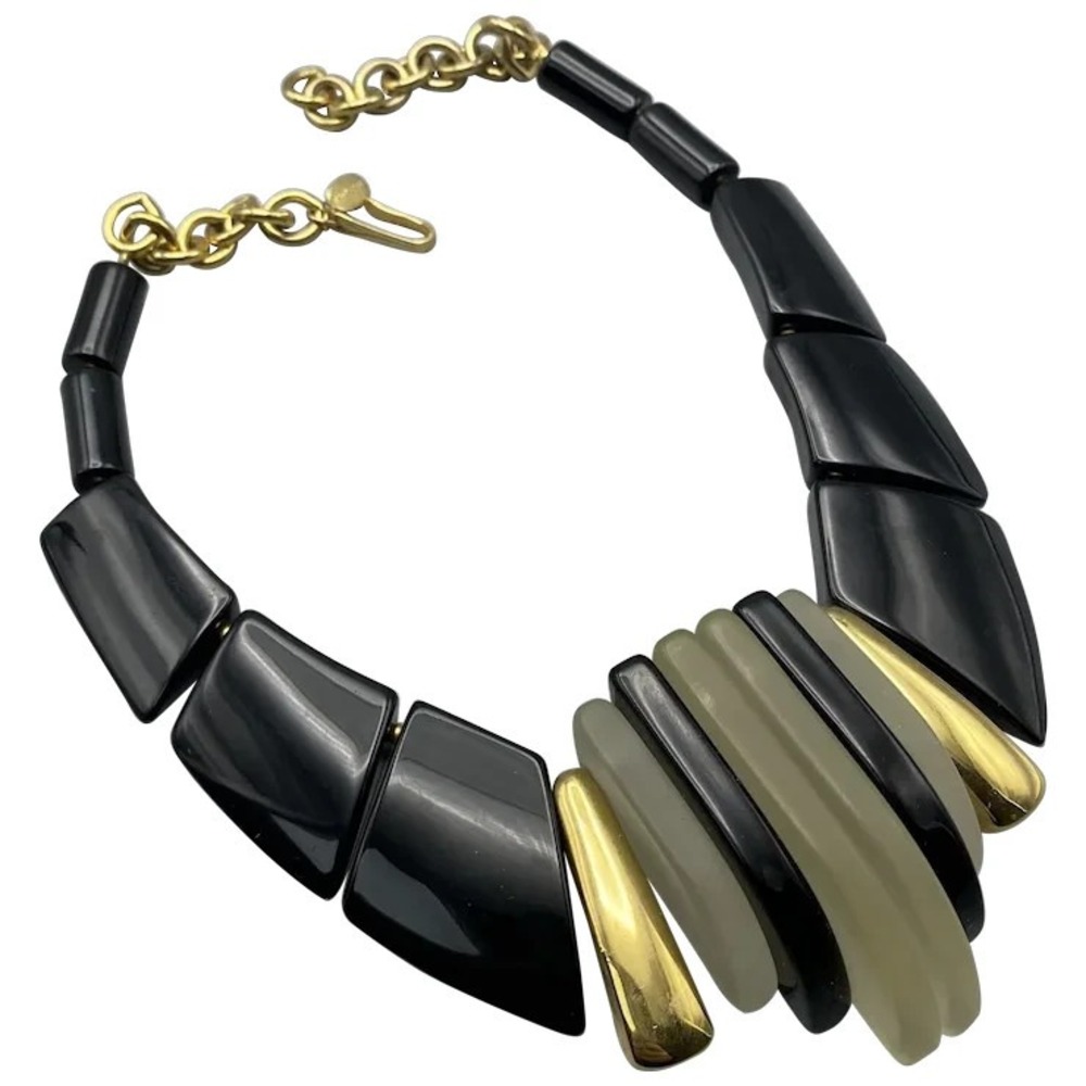 Vintage Park Lane Modernist Kontiki Necklace Black and Frosted Lucite